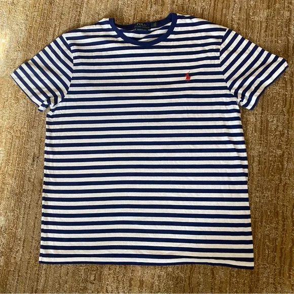 Polo Ralph Lauren Custom Slim Fit Stripe Top in Navy and White L - Picture 1 of 12